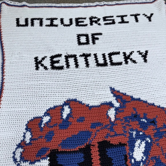 Vintage Handmade University of Kentucky Wildcats Crochet Afghan Blanket 68x40 - Picture 4 of 6